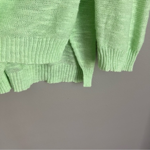 2/25 Eileen Fisher Pullover Organic Linen Cotton Blend Lime Green Open Knit - Picture 3 of 5